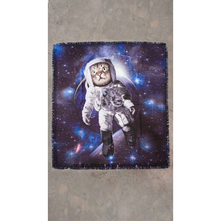 Eagle Rock Werkshop® - Wholesale Tapestry/Textile - Space Cat - Catstronaut - Chenille Tapestry with Tassels3