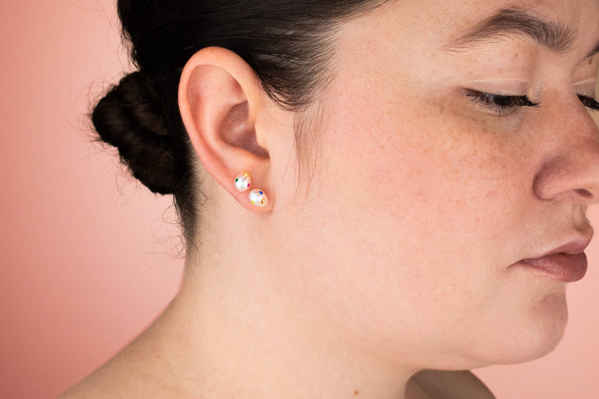 Cold Gold - Wholesale Stud/Post Earrings - The Aura Studs: Baroque Pearl and Rainbow Gemstone Earrings5