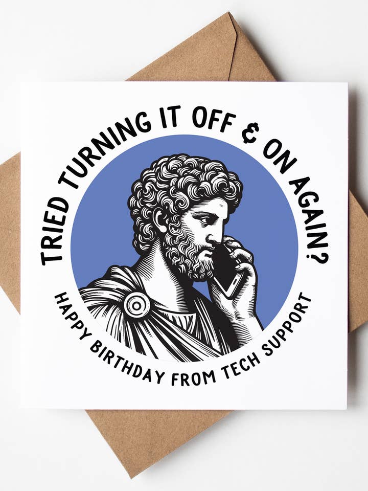 Buon Compleanno dal Supporto Tecnico. Carta Statua Uomo (Confezione da 6) per la vendita all'ingrosso da parte di Sweary Card Lady