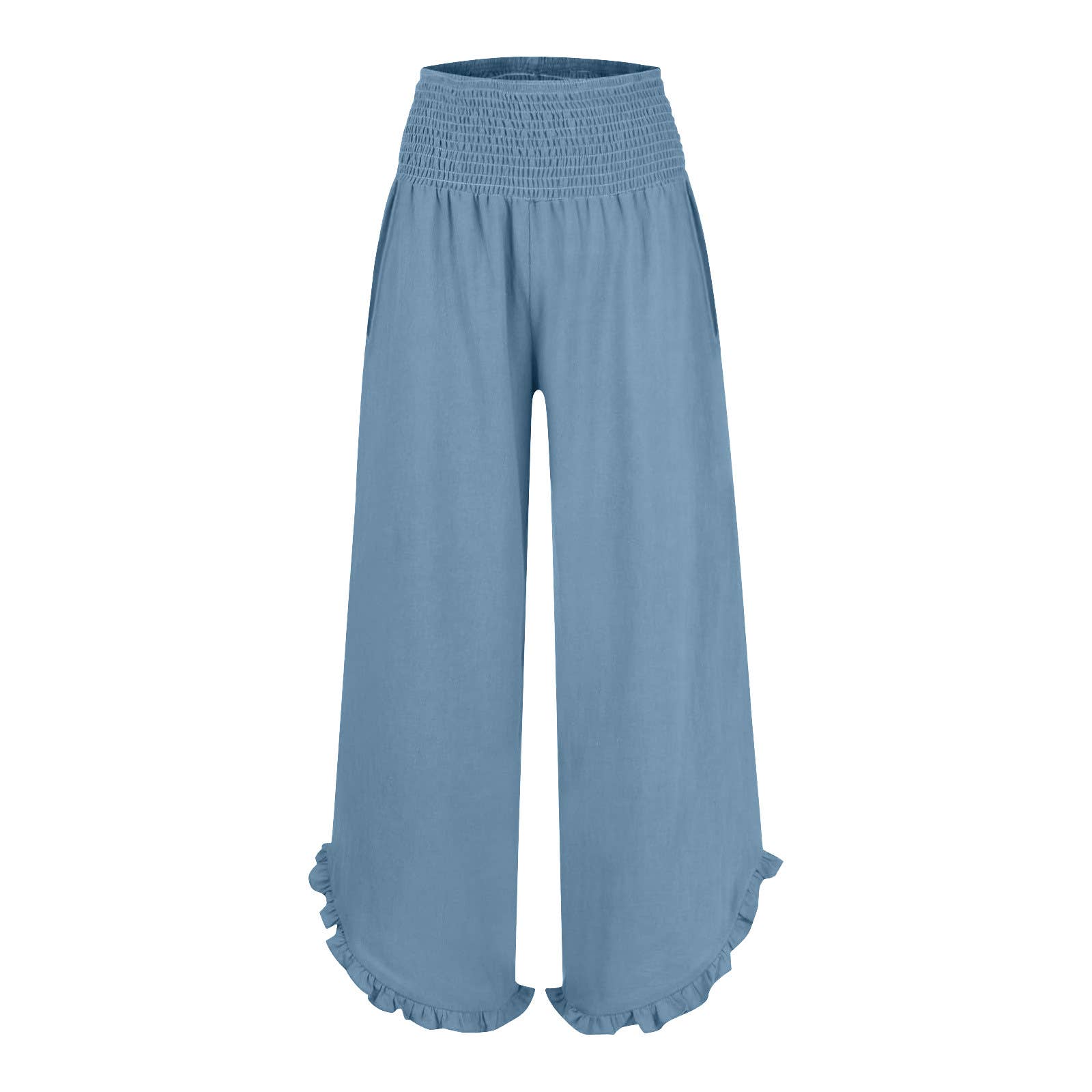 Rosa Clothing - Wholesale Pants - Women's - Smocked Elastic Waist Ruffled Wide Leg Pants14