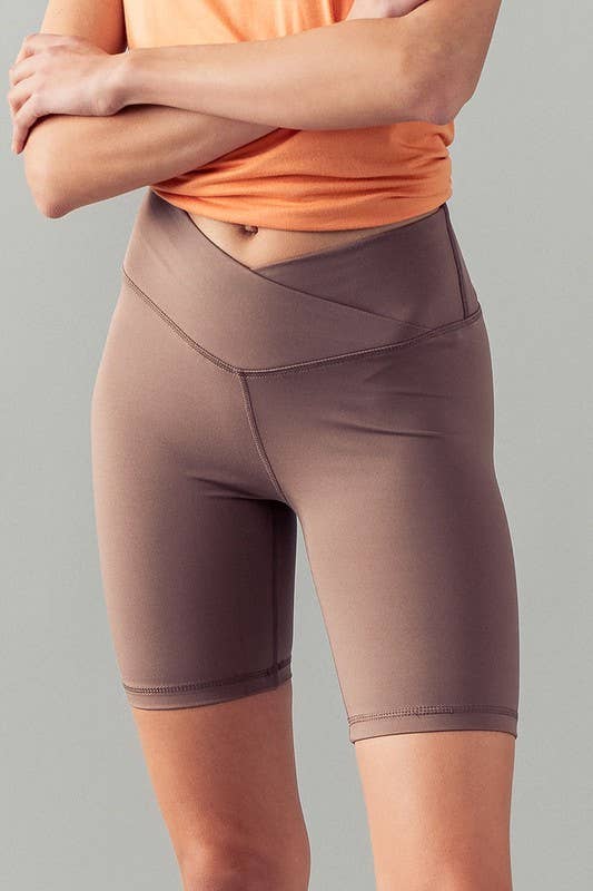 Urban Daizy - Wholesale Athletic Shorts - Women's - Cross Front High-Waisted Bike Shorts1