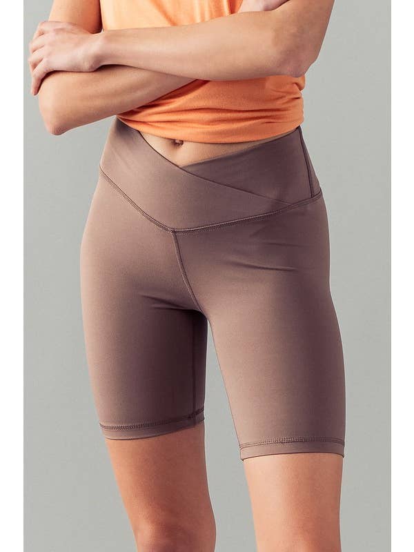 Urban Daizy - Wholesale Athletic Shorts - Women's - Cross Front High-Waisted Bike Shorts1