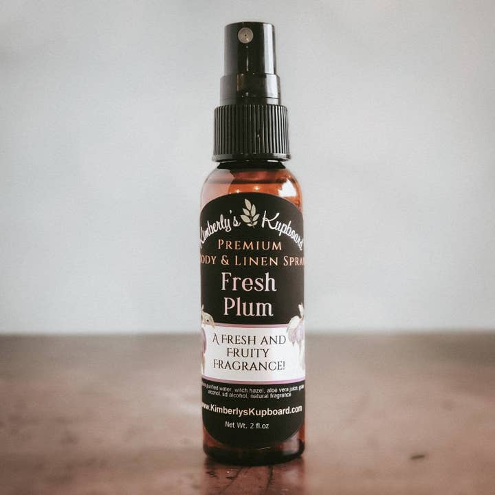 Fresh Plum Premium Body & Linen Spray for wholesale by Kimberly's Kupboard