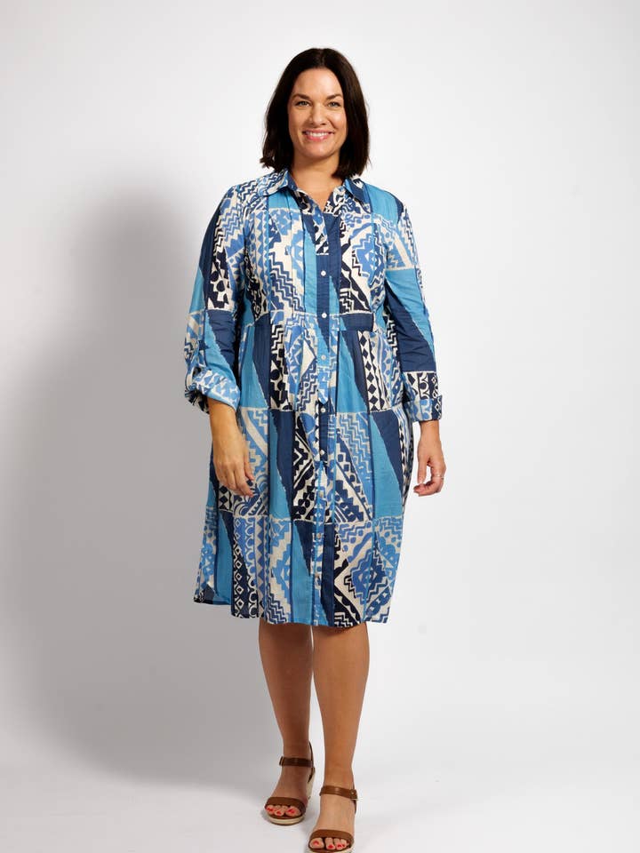 Vestido Maya em Retângulos Azuis por atacado de Mozaic by Euro Dreaming