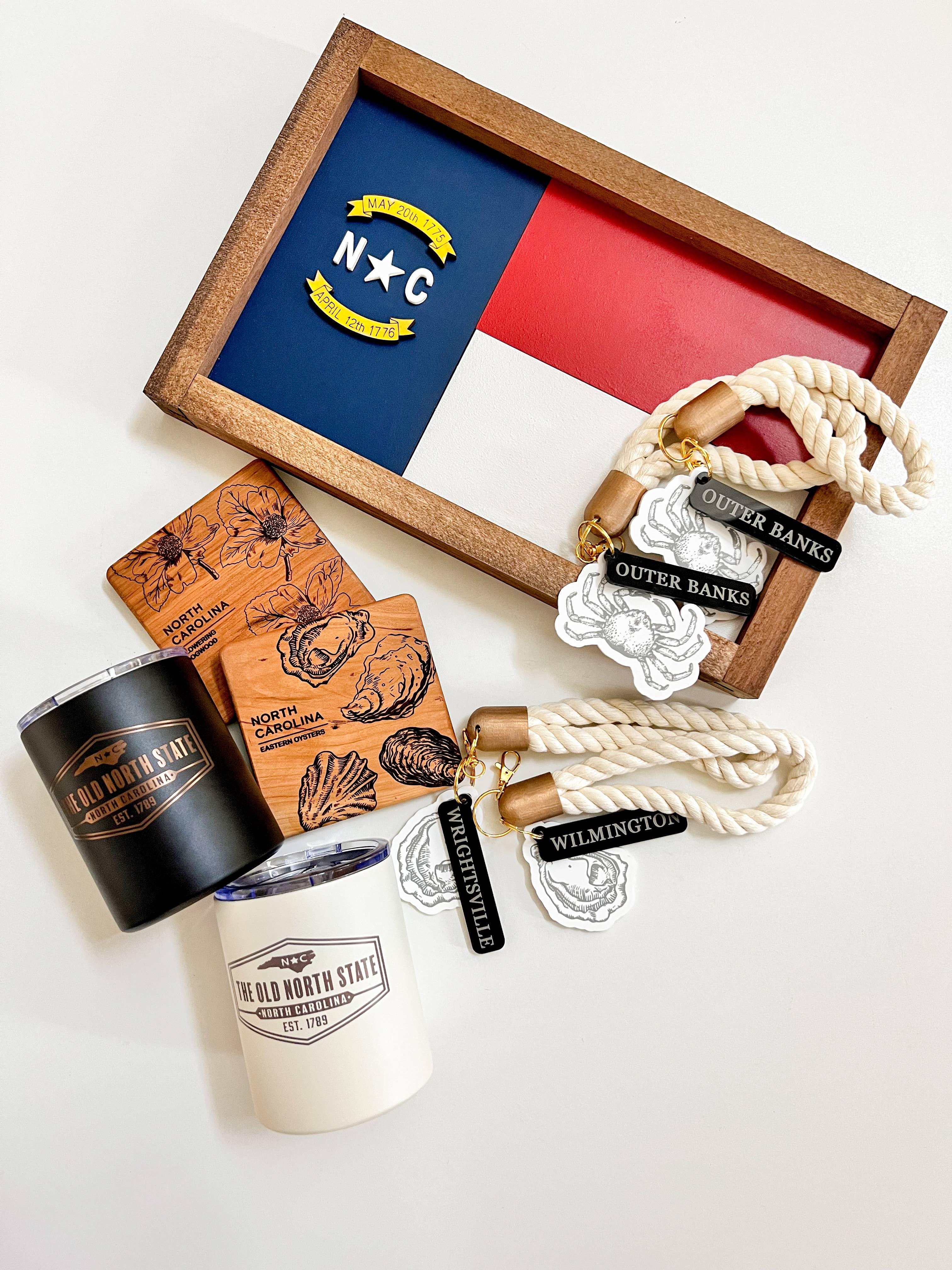 Mae Designs LLC - Wholesale Insulated Mug/Tumbler - The Old North State Badge Low Ball Tumbler Cream + Black2