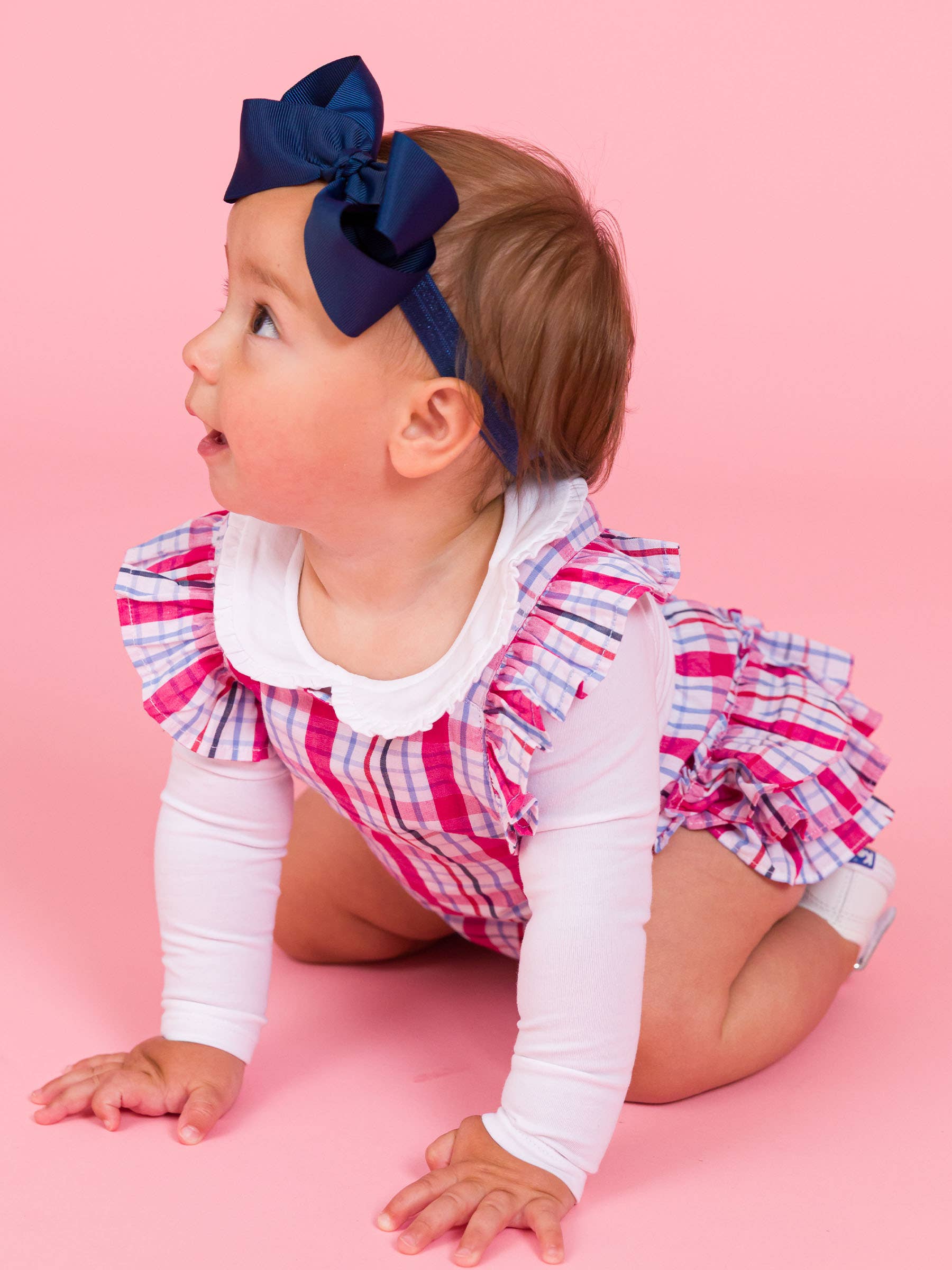 Multi Color Baby Girls Adley Plaid Flutter Overall Romper for wholesale on Faire3