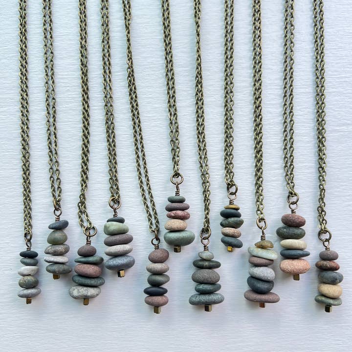 Generosity Company - Wholesale Pendant/Charm Necklace - Lake Stones Cairn Necklace (18" Chain)