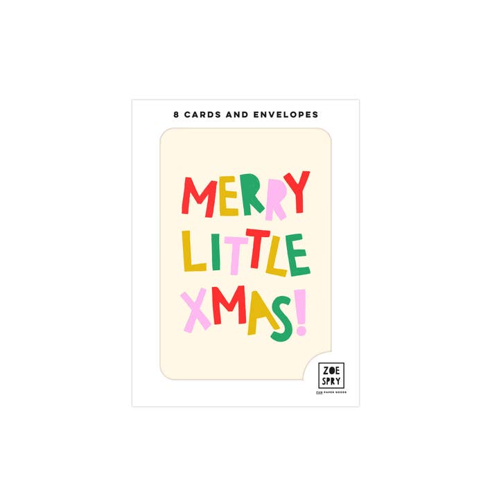 Verpackung mit 8 Mini-Grußkarten „Merry Little Xmas“ für den Großhandel von Zoe Spry