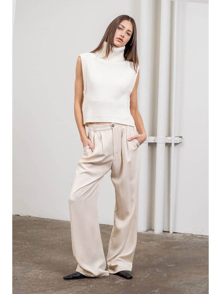 IVORY SLEEVELESS TURTLENECK PULLOVER SWEATER for wholesale on Faire