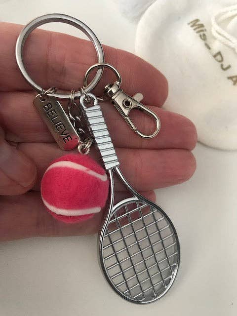 Miss DJ Angel - Wholesale Keychain - Unisex - Tennis racket and ball keychain, gift for tennis player, kawaii tennis racket charm, gift for tennis ball lover2