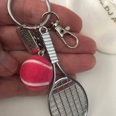 Miss DJ Angel - Wholesale Keychain - Unisex - Tennis racket and ball keychain, gift for tennis player, kawaii tennis racket charm, gift for tennis ball lover2