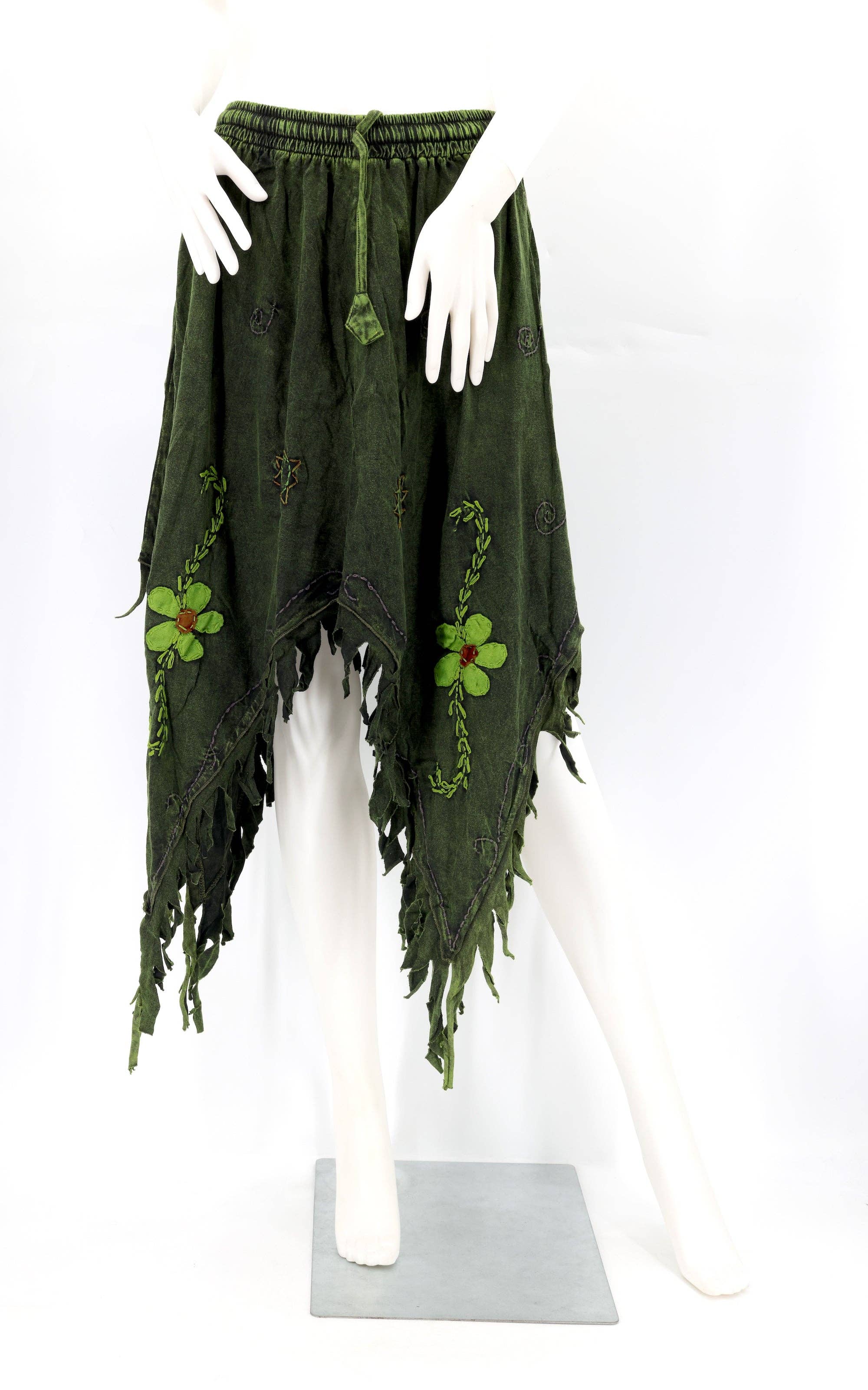 Himalaya Handmade - Wholesale Skirt - Women's - Cotton Hippie Handmade Floral Embroidered Stone Washed Fringe Skirt1