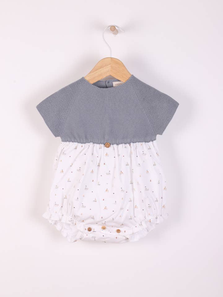 Wedoble - Wholesale Overalls - Baby - Short-sleeved shortie with sailboat print | SEA BREEZE
