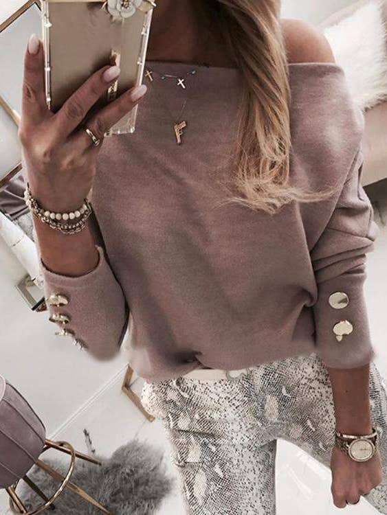 Fashion Combination - Wholesale Knit Top - Women's - batwing long sleeve buttoned top