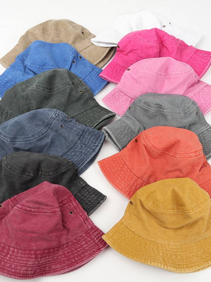 CWAH1510_SOLID COLOR WASH VINTAGE COTTON BUCKET HAT for wholesale by NINEXIS