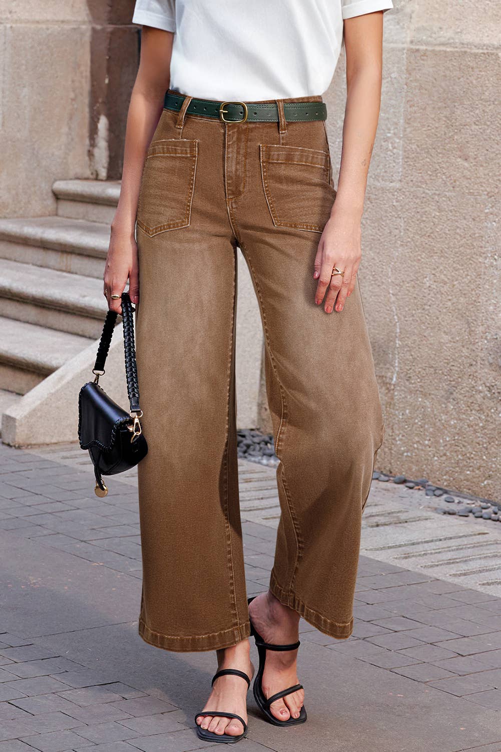 66DISCO - Vente Jean – femme - Jean droit pour femme à poches plaquées minimalistes5