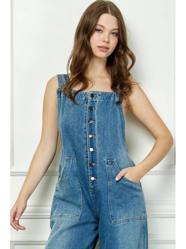 Denim-Overall mit mehreren Knöpfen für den Großhandel von MintChoco