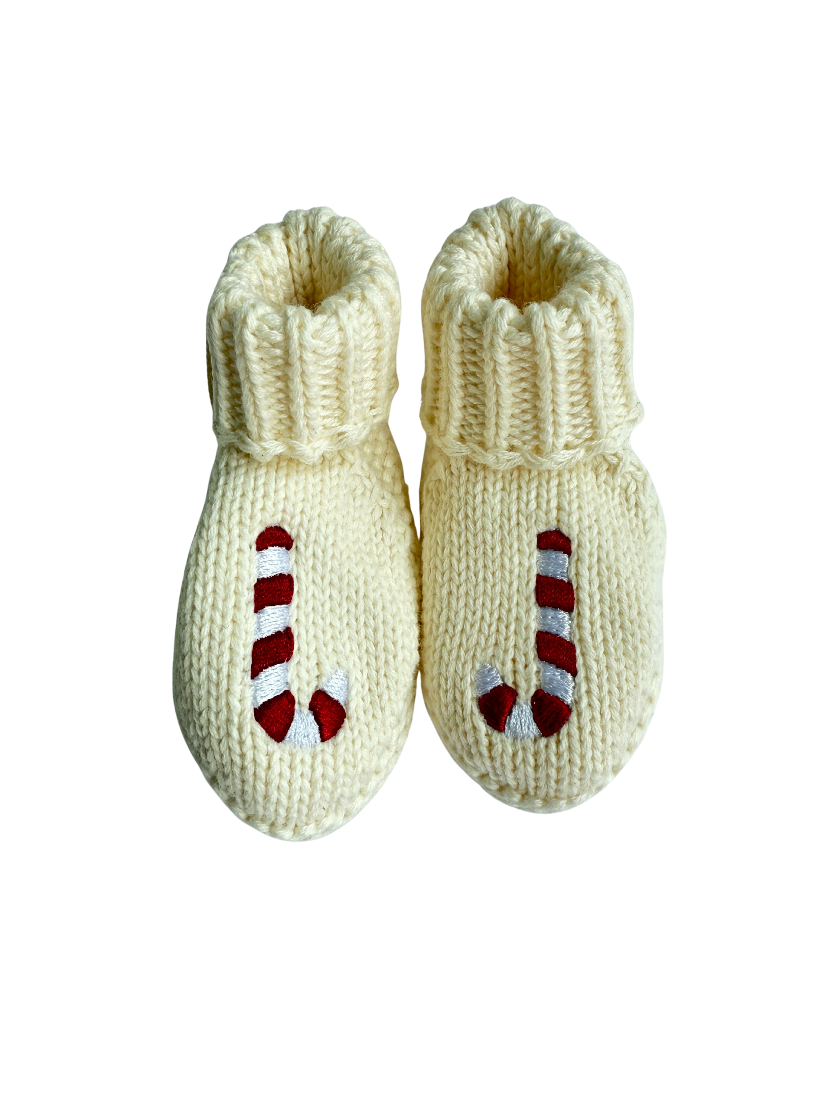 Cream Candy Cane Embroidered Booties for wholesale on Faire1