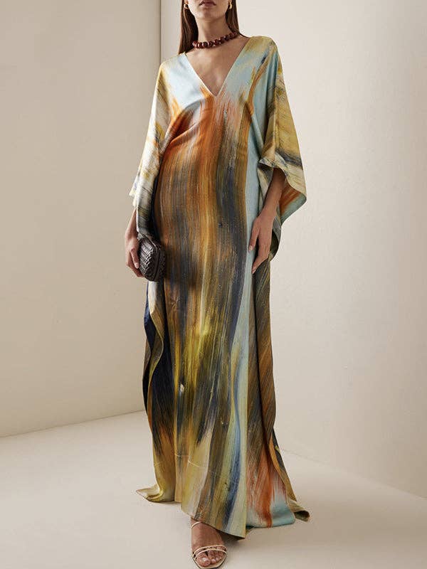 VERT Maxi à imprimé ailes de chauve-souris avec fente en V en vente sur Faire0