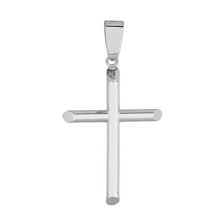 Ciondolo a croce piccola in oro bianco 14k tutto lucido per la vendita all'ingrosso da parte di The Diamond Deal