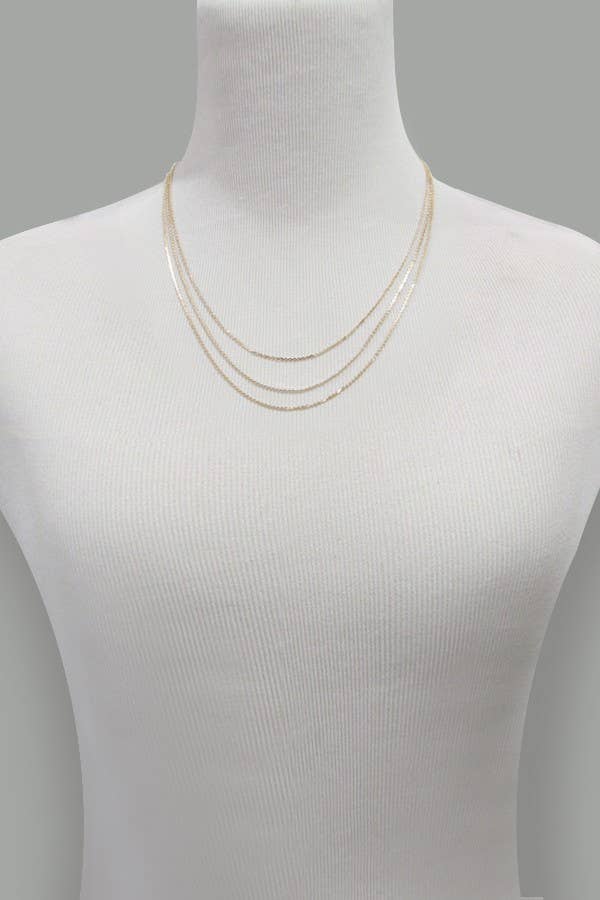 JOSSLYN by wall to wall - Wholesale Link & Chain Necklace - TRIPLE LAYER THIN FLAT CHAIN NECKLACE | 47N194034