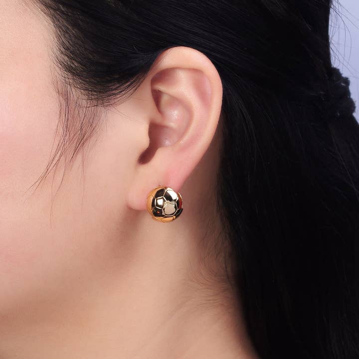 Aim Eternal - Wholesale Huggie Earrings - Gold Round Soccer Sports Ball Minimalist Dainty Huggie Earrings | AB3741