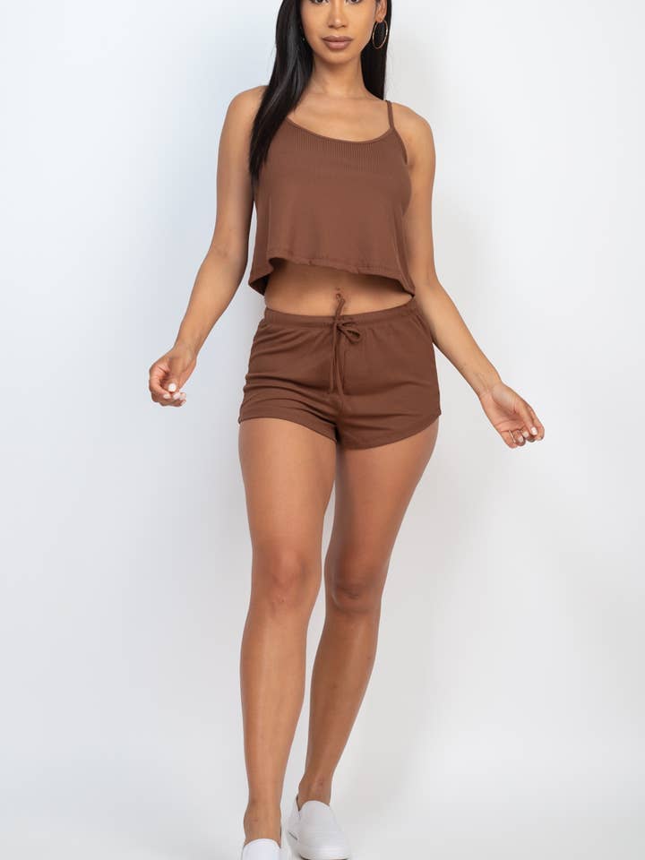 CAPELLA APPAREL - Wholesale Lounge Set - Women's - Ribbed Strappy Top & Shorts Lounge Set9