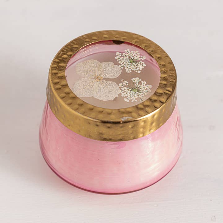 Rosy Rings - Vente Bougie en bocal - Petite bougie florale pressée à l'aquarelle Luna Flower