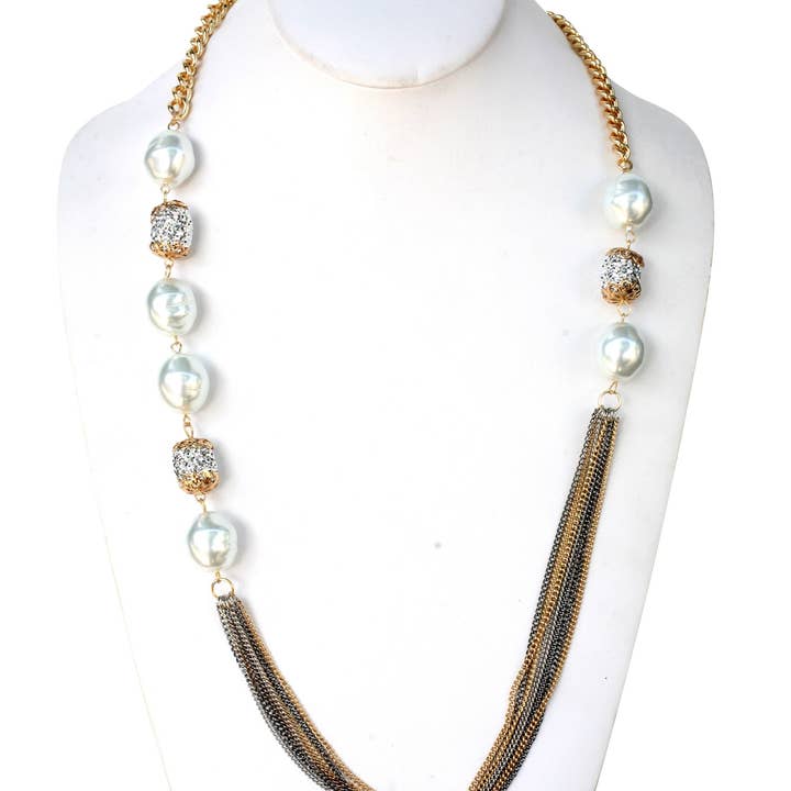 Necklace multi strand 36" with oval pearls 661N-994 for wholesale by Zirconmania Wholesale Fashion Jewelry