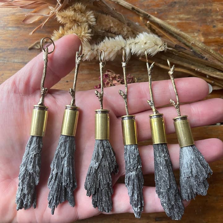 The Dwelling Gem - Wholesale Individual Charm/Pendant - Brass Forest Crystal Witch Broom Protection Talisman Pendant