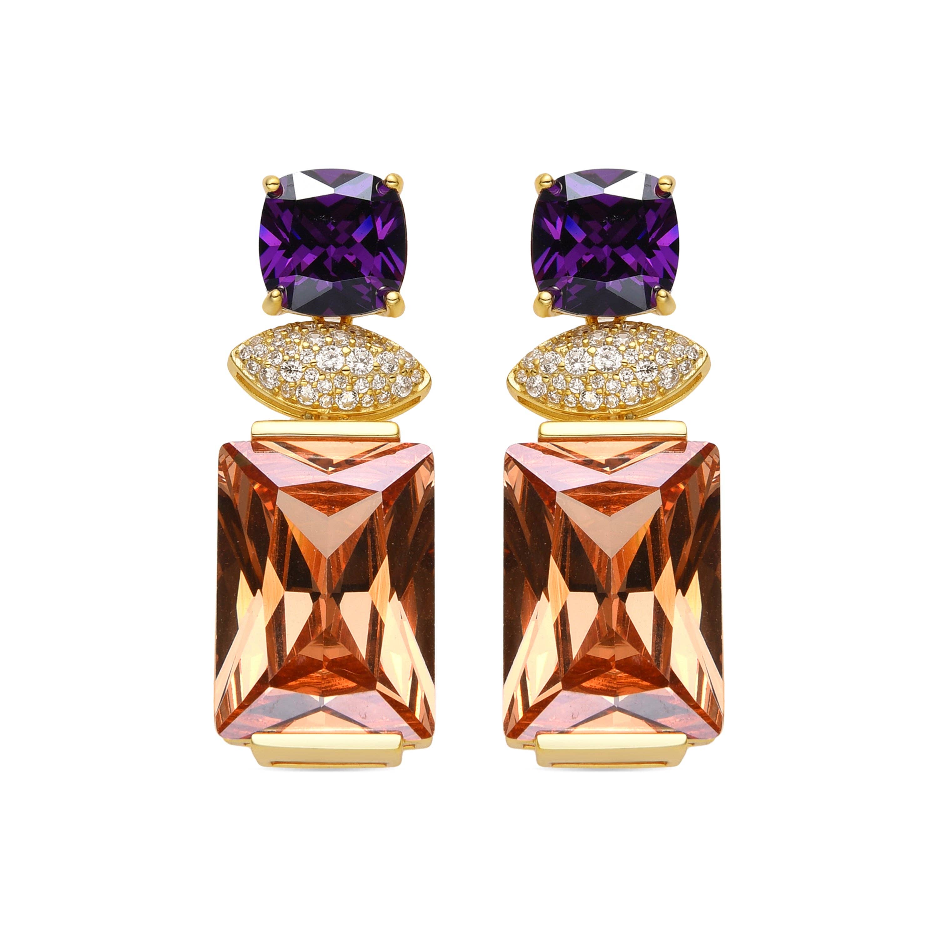 Luxenter - Wholesale Dangle Earrings - Pendientes Luxenter de Plata de Ley 925 y Circonita Champagne acabado oro 18k - Khay0