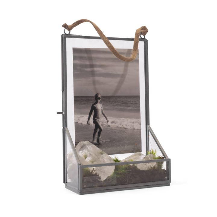 Hanging Glass and Zinc Memory Box - 8" x 5" x 2" for wholesale by Sugarboo & Co