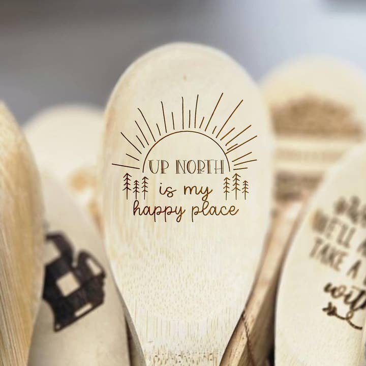 Michigan Up North State of Mind Sunshine Bamboo Wooden Spoon for wholesale by Kennebug LLC