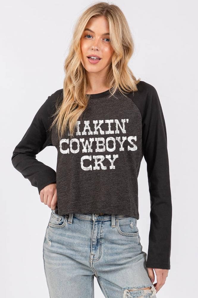 Zutter - Wholesale Screen Printed T-Shirt - Women's - Makin' Cowboys Cry L/S Raglan Graphic Tee0