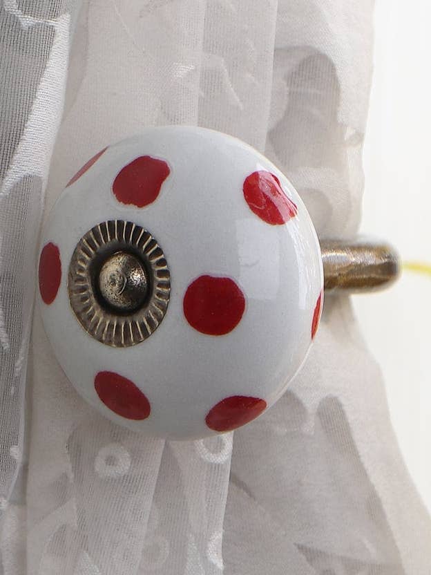 Handmade Red Dots on White Base Design Round Shape Curtain Tie Back Hook Rustic Bathroom Towel Hook Antique Hook (Set of 2) for wholesale by KNOBCO