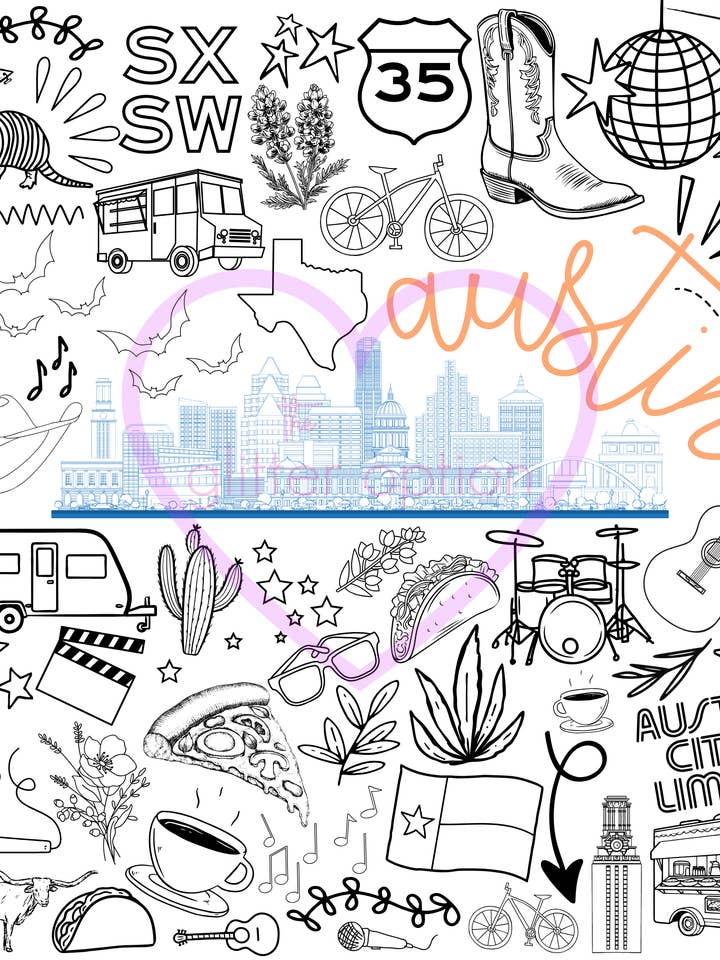 austin coloring page for wholesale by the glitter option