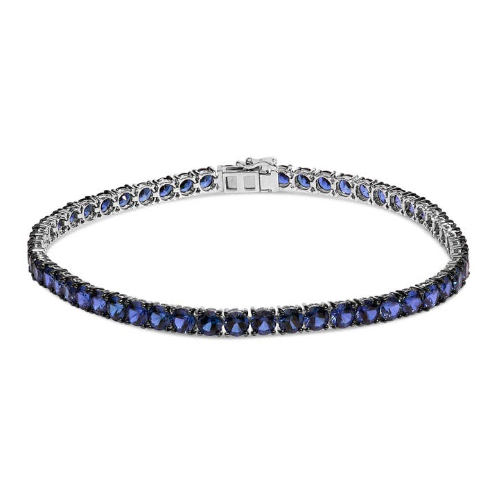 Bracelet de tennis pour homme en argent sterling avec saphir bleu créé pour la vente par Infinite Jewels