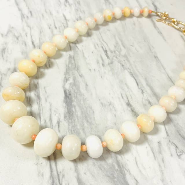 Anita K By Blushing Pink - Wholesale Beaded/Pearl Necklace - Honey Jade & Pink Coral Graduated Necklace2