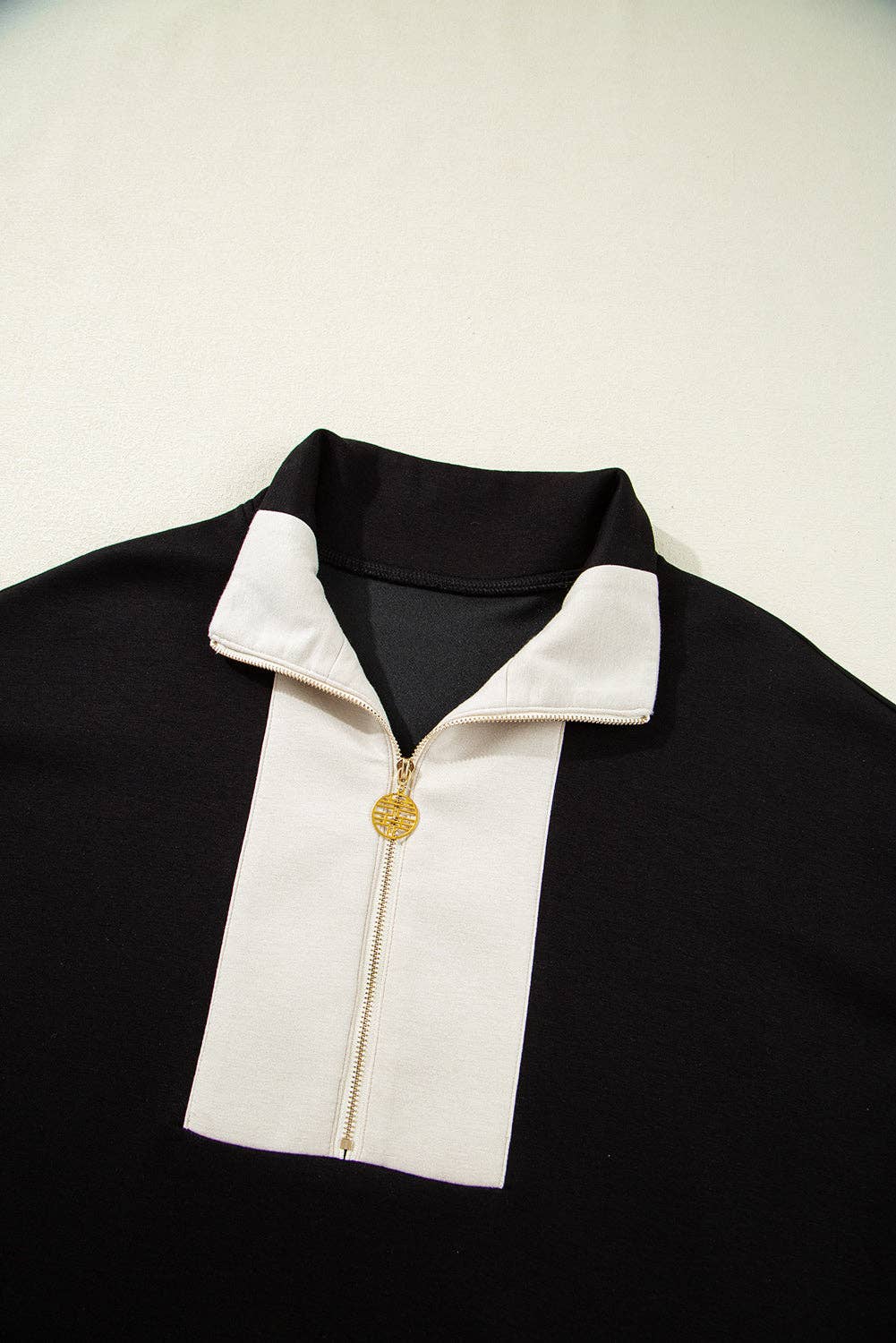 Black Contrast Zipped Stand Collared T Shirt and Short Set for wholesale on Faire5