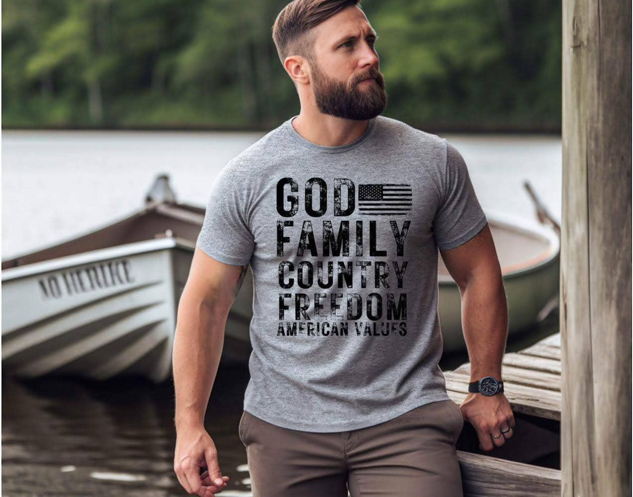 Cash & Drix Wholesale - Wholesale Screen Printed T-Shirt - Men's - God Family Country Freedom American Values - Black - Tee0
