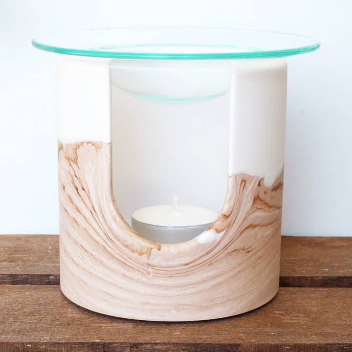 Ivory/Marbled Brown Two-Tone Incense Burner for wholesale by Lumineuses Créations