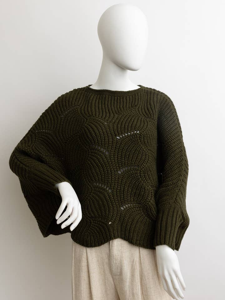 Leto Accessories - Wholesale Poncho - Women's - Ribbed Knit Pattern Poncho w/ Sleeves0