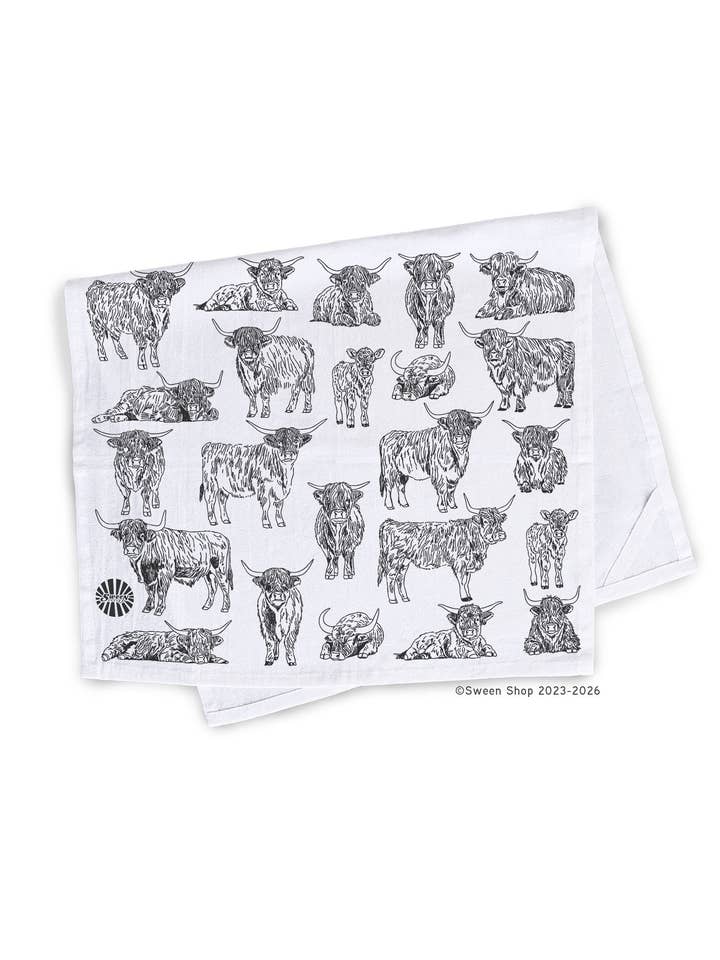 Highland Cow Tea Towel - 100% Premium Cotton Kitchen Dish Cloth for wholesale by Sween Shop