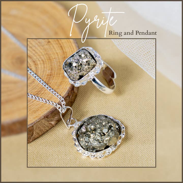 Conjunto Combinado | Anillo y Colgante de Pirita en Bruto | Joyería de Piedras Preciosas para venta al por mayor de Soothing Crystals