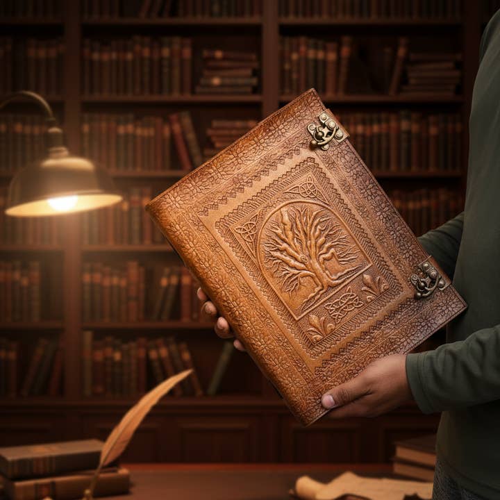 Diario in Pelle Extra Large: Albero della Vita in Rilievo 13x10 per la vendita all'ingrosso da parte di MNM HANDICRAFTS