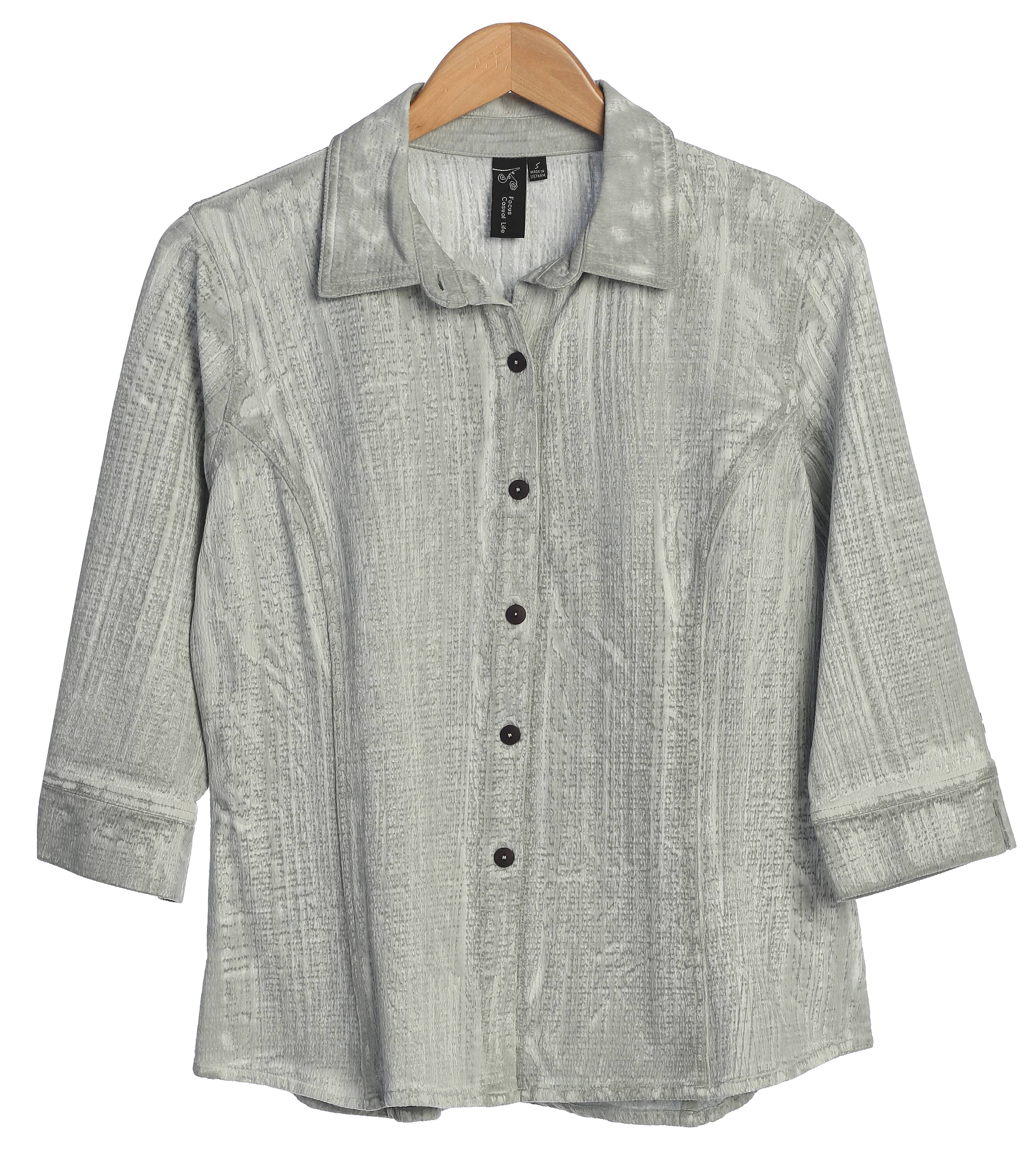 Focus Fashion – wholesale Buttoned-down shirt – Women's – Women's 3/4 Sleeve Stretch Button Down Shirt - JT1014
