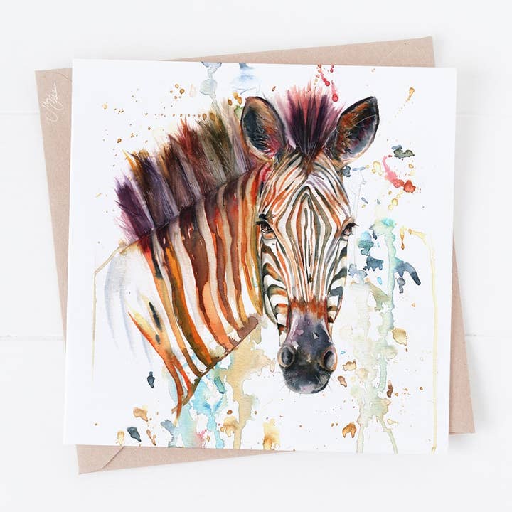 Zebra Animal Watercolour Greeting Card for wholesale by Meg Hawkins Art