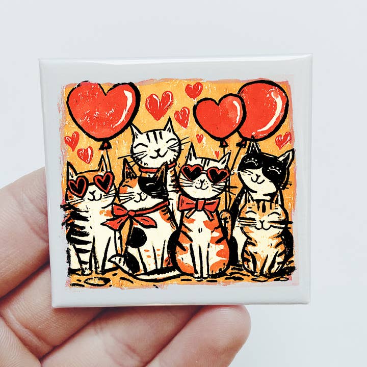Aimant drôle d'amour de chats cœurs de chat Valentin pour la vente par Sassper Goods