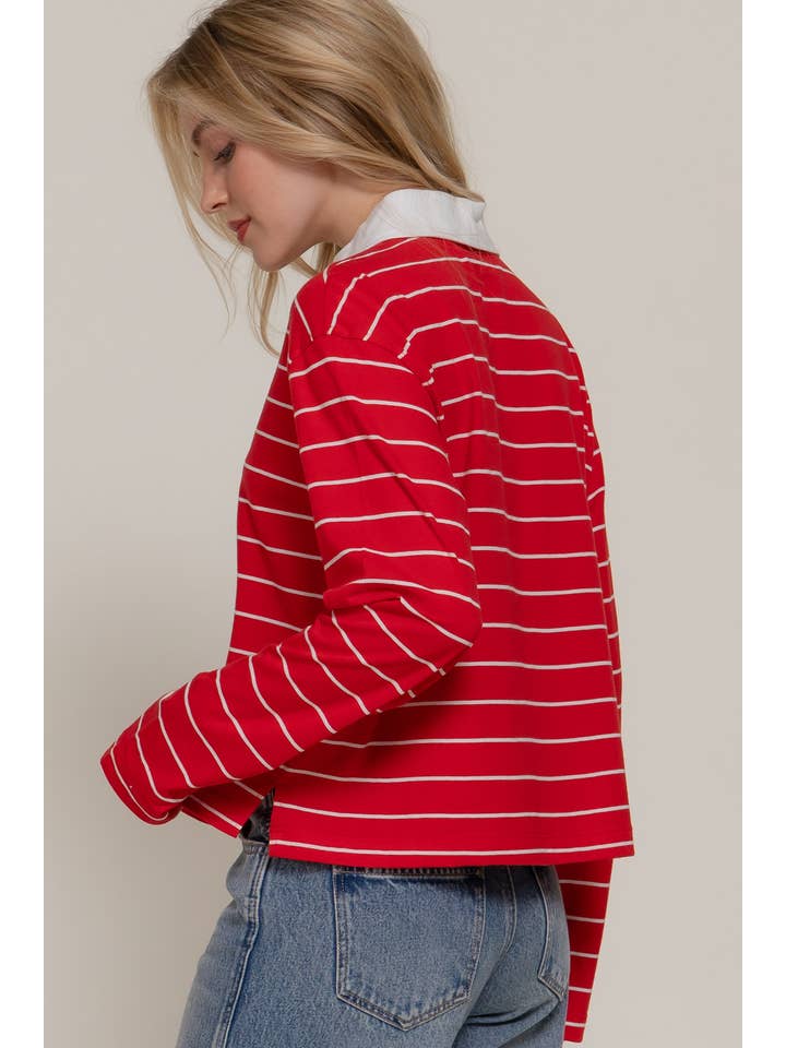 Active Basic | Active USA - Wholesale Polo - Women's - Long Sleeve Y/D Stripe Cotton Polo Shirt11