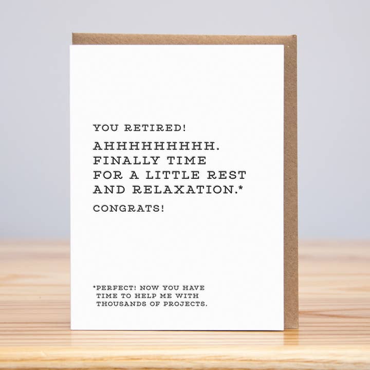 Help Me Retirement (Letterpress) per la vendita all'ingrosso da parte di Huckleberry Letterpress